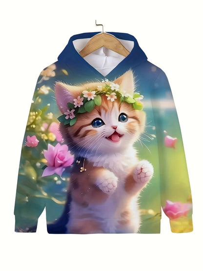 Long Sleeve Cute Cat Print Casual Kid Summer Autumn Hoodies