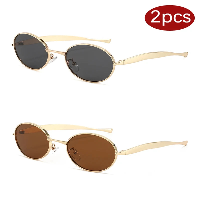 Oval Small Frame Unique Luxury Metal Sun Glasses