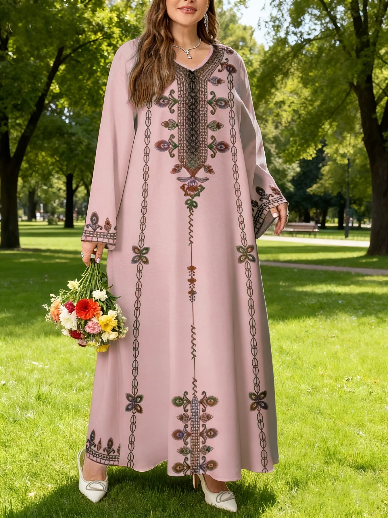 Middle Eastern Robe Plus-Size Long-Sleeve Dress