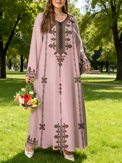 Middle Eastern Robe Plus-Size Long-Sleeve Dress