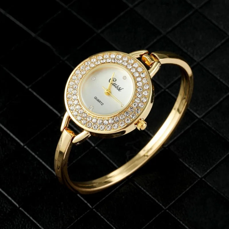Luxury Gold Dial Rhinestone Round Quartz Bracelet Watch