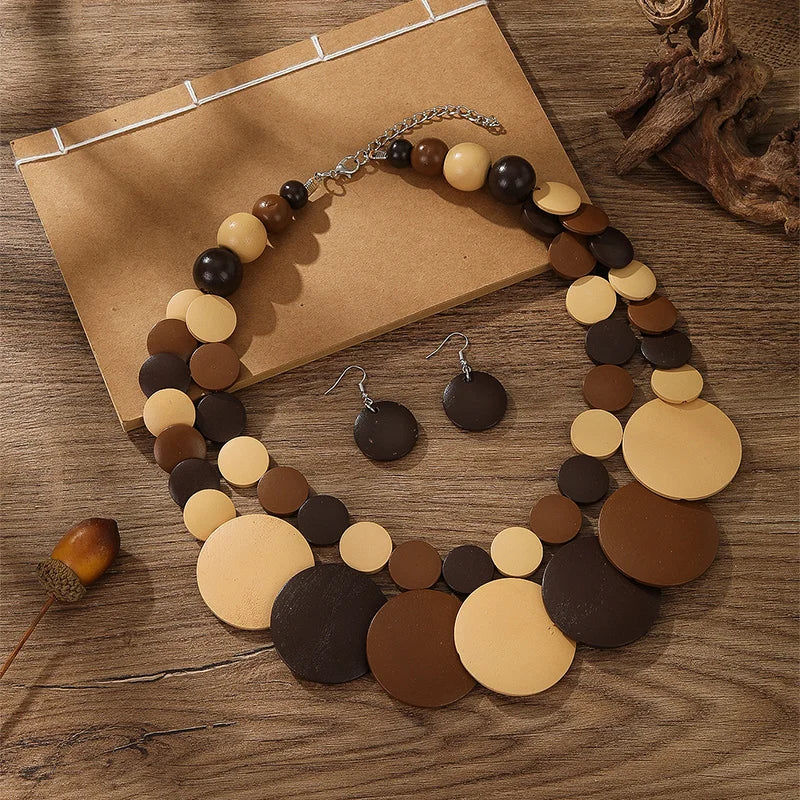 Colorful African Wooden Beads Necklace Jewelry Sets