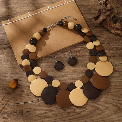 Colorful African Wooden Beads Necklace Jewelry Sets