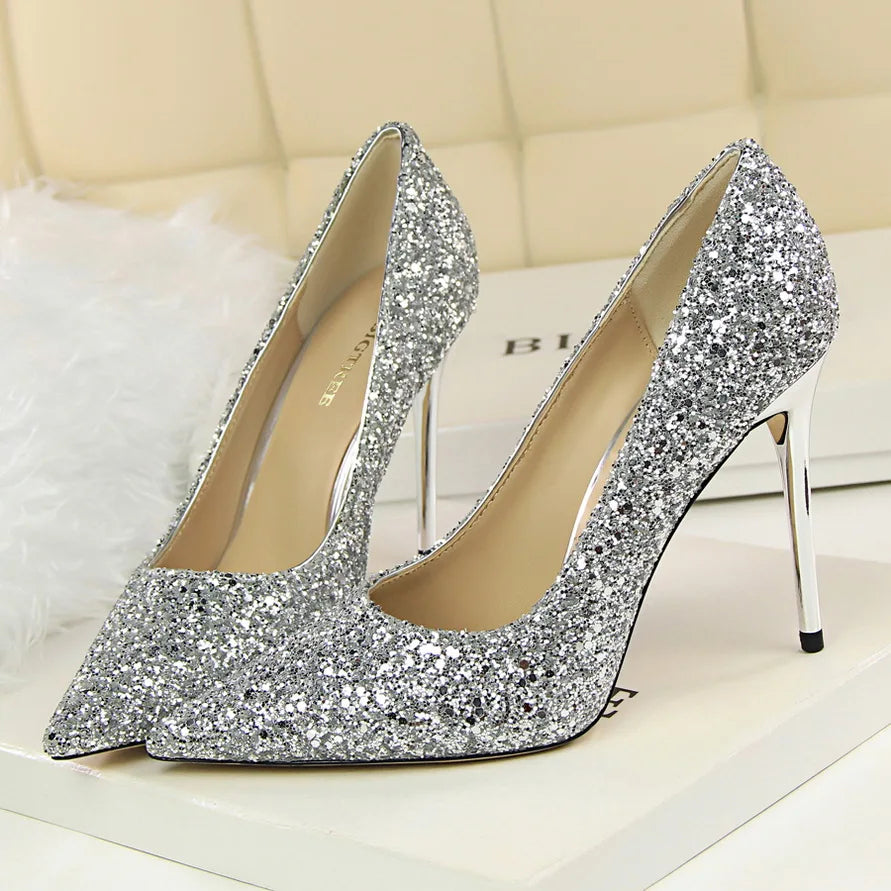 High Heels Pumps Glitter Gold Silver Shoes