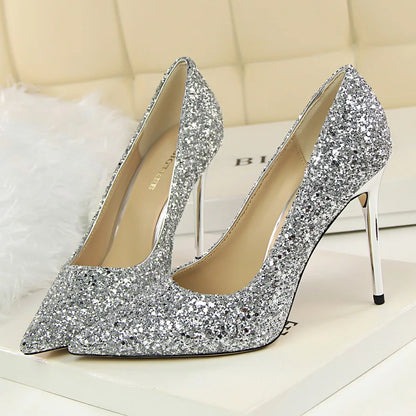 High Heels Pumps Glitter Gold Silver Shoes
