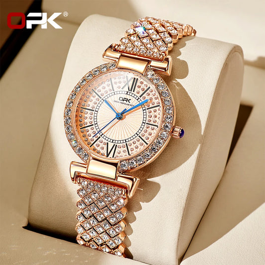 Full Diamond Waterproof Roman Scale Steel Belt Quartz Watch