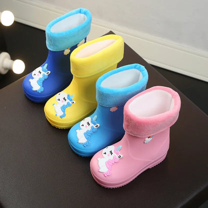 Rain Rubber Rainboot PVC Warm Waterproof Cartoon Unicorn Removable Boots