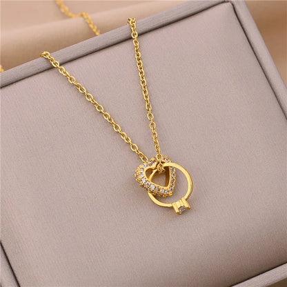 Light Zircon Crystal Stainless Steel Necklaces