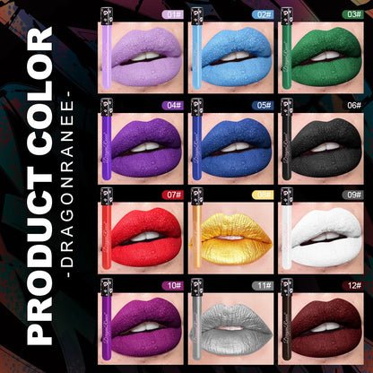12 Color Halloween Lip Gloss Makeup Black Green Purple Waterproof Matte Lipstick