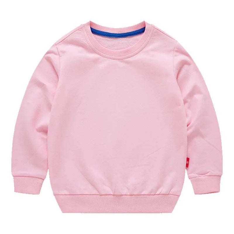 Spring Cotton Plain Hoodies Tops 3-10 Years Long Sleeve T-shirt