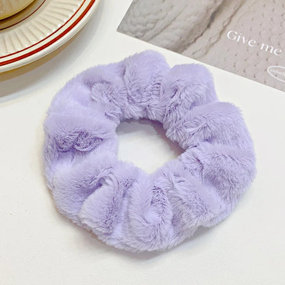 Solid Soft Plush Wide Hair Band Ponytail Holder Hair Tie Fluffy Rubber Band