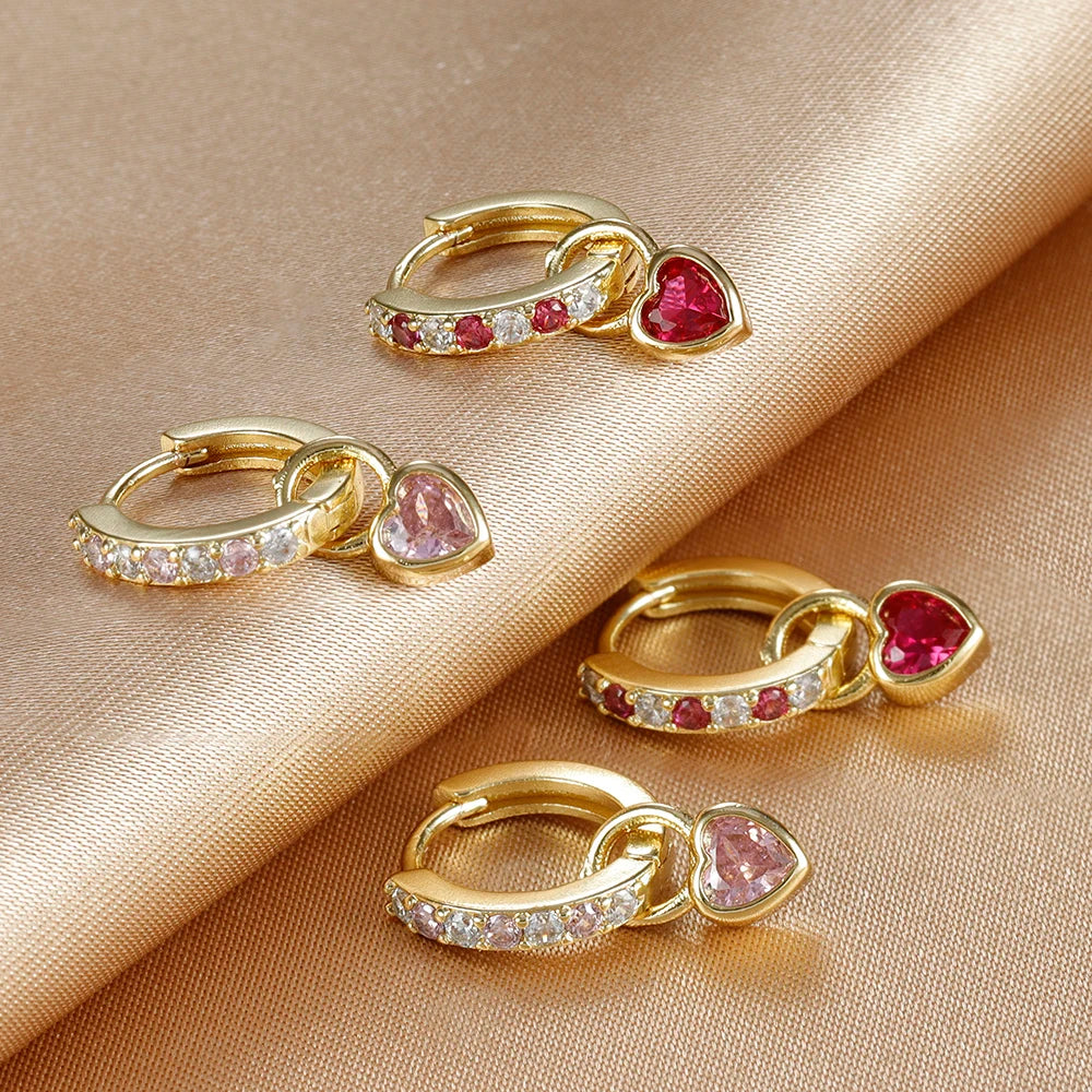 Heart Crystal Zirconia Drop Earrings