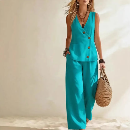 Sleeveless Summer Suit Vest Loose Wide-leg Set