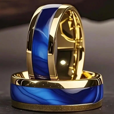 8mm Stainless Steel Ring Inlaid with Blue Pattern Drip Polishing Rings