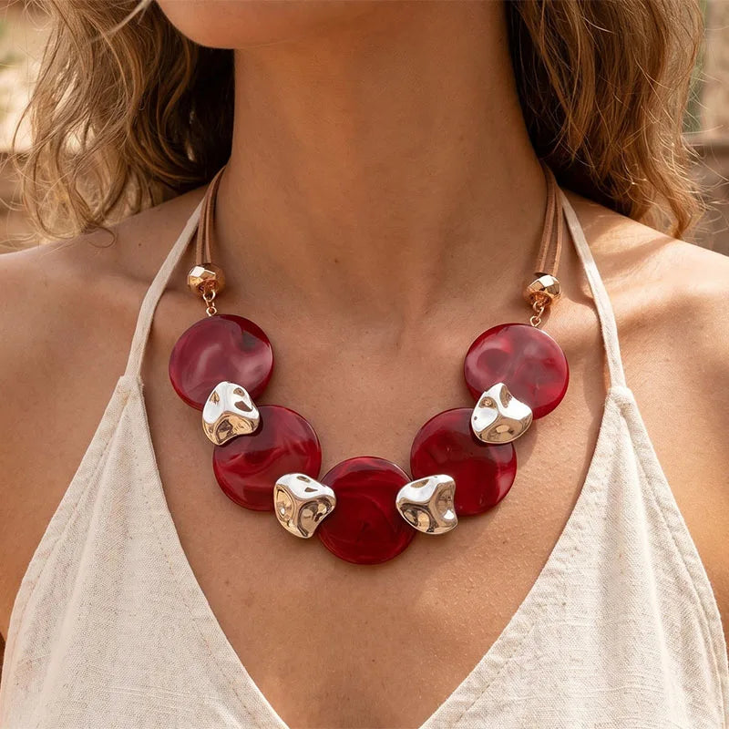 Bohemian Statement Acrylic Circular Pendants Necklace