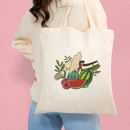 Arabic Calligraphy Olive Map Canvas Bag