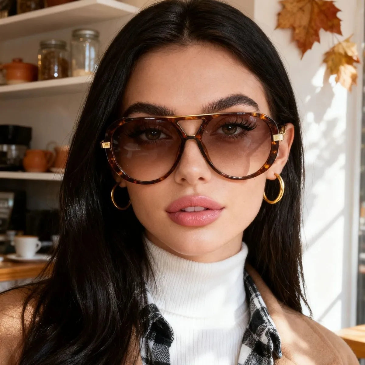 Large Frame Pilot Punk Metal Frame Leopard Oversized Sunglasses