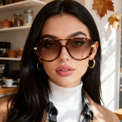 Large Frame Pilot Punk Metal Frame Leopard Oversized Sunglasses
