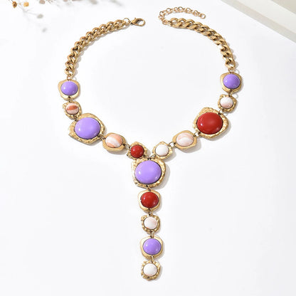 Y-Shaped Long Chunky Chain with Geometric Pendant Bohemian Necklace