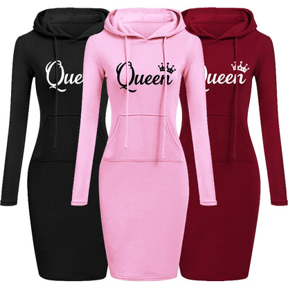 Elegant Bodycon Pullovers Pocket Hooded Casual Long Sleeve Mini Dress