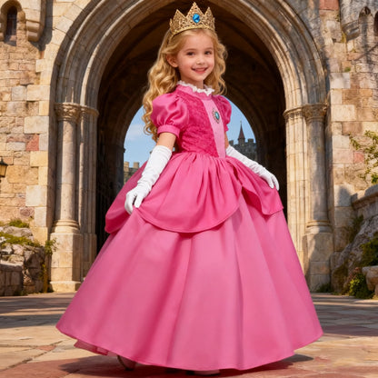 Peach Princess Costume Cosplay Ball Gown Dress