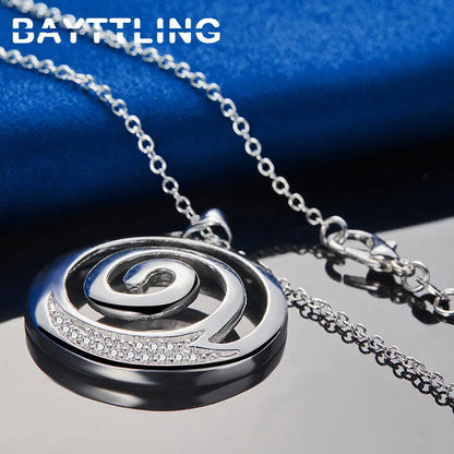925 Sterling Silver Hip Hop Round Zircon Necklace