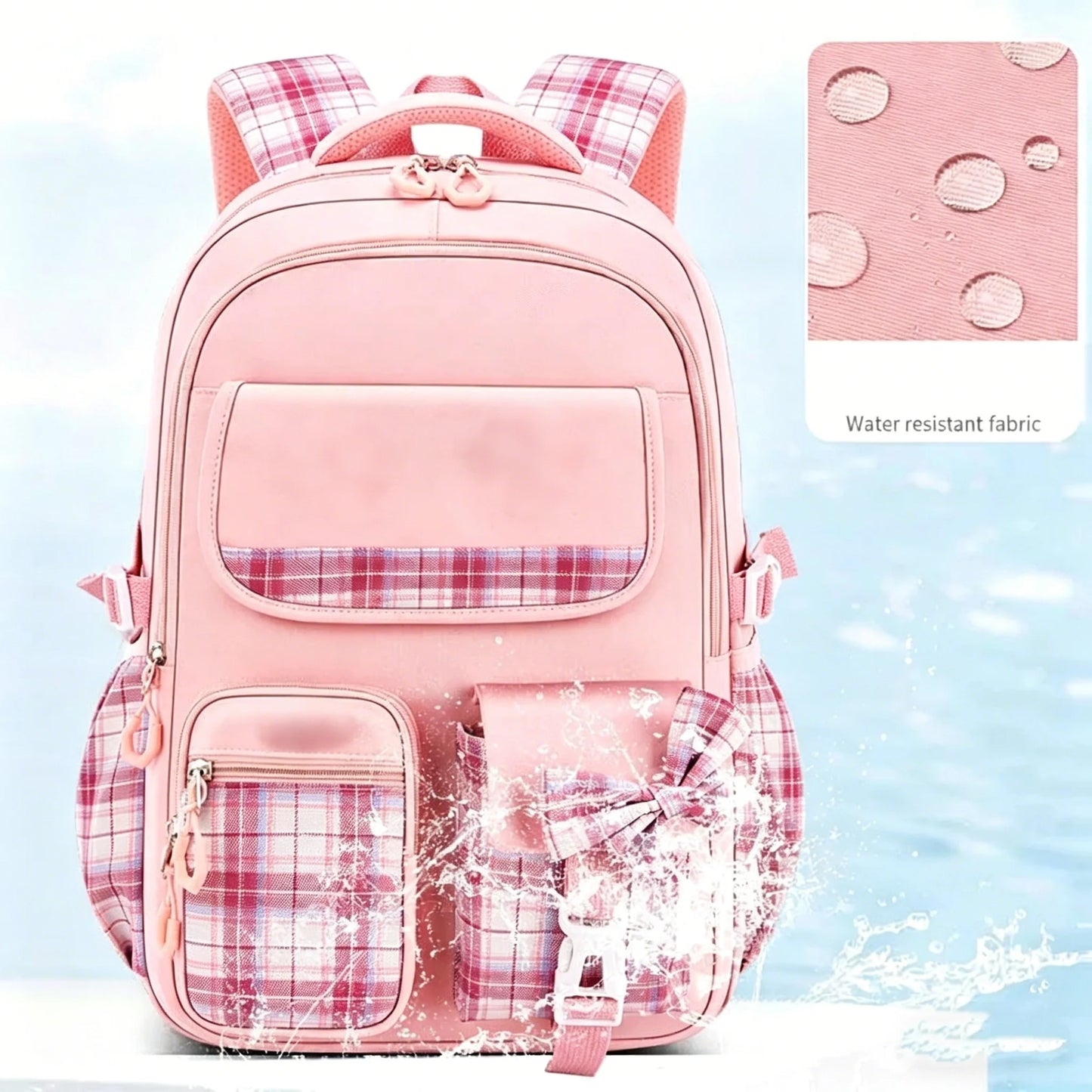 School Students Girls Checkered Backpack Large Capacity Bags