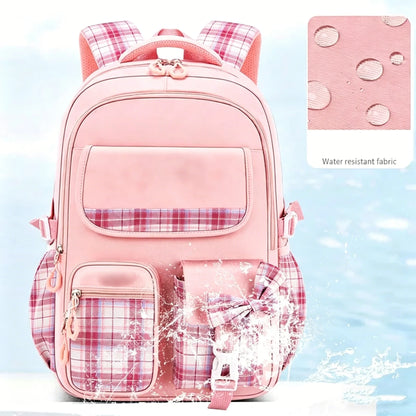 School Students Girls Checkered Backpack Large Capacity Bags
