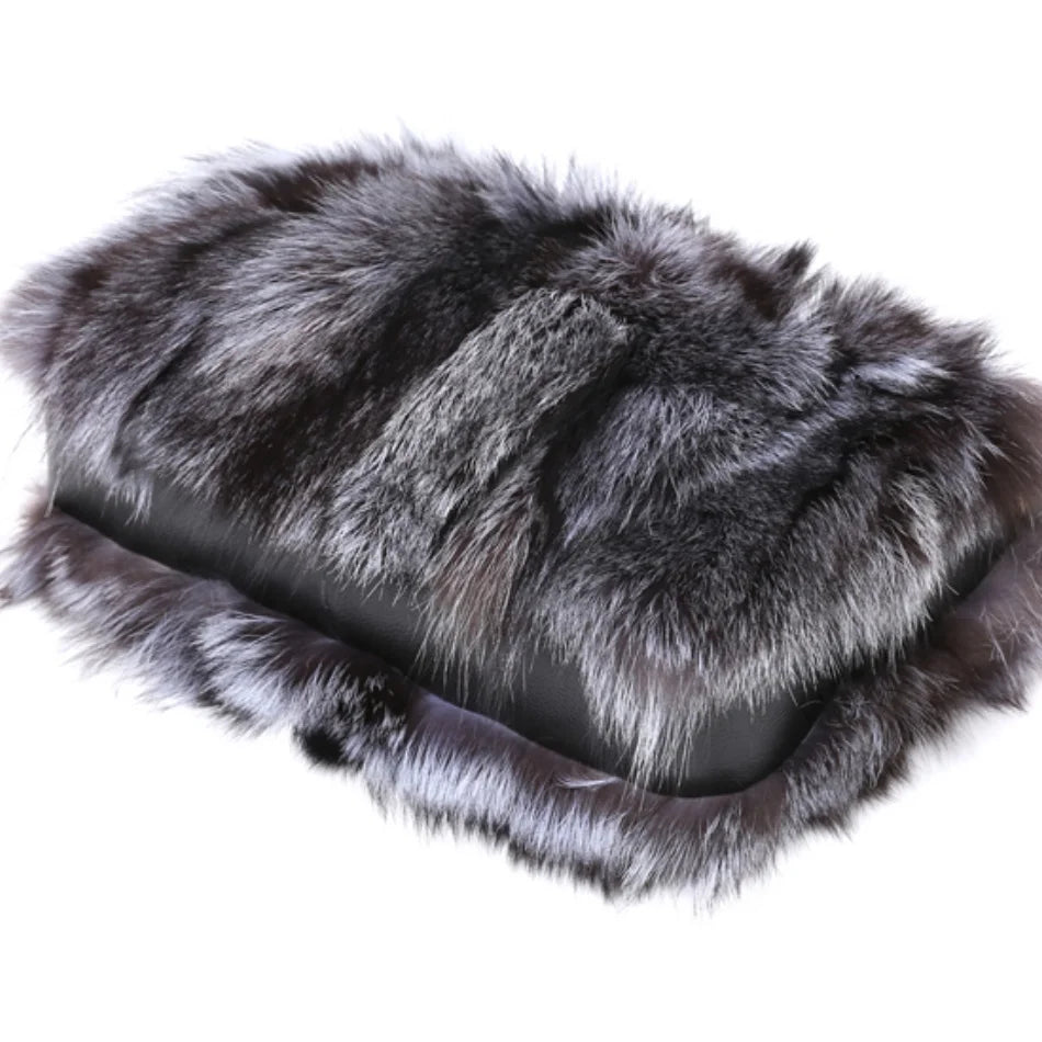 Real Fox Fur Large Size Plush Crossbody Luxury Handbags Fluffy Tote Bag