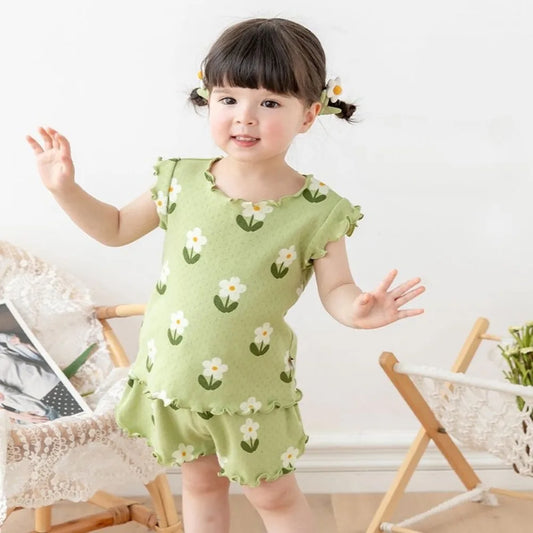 Baby Girl 3-7 Years Old Flower Pajama Set
