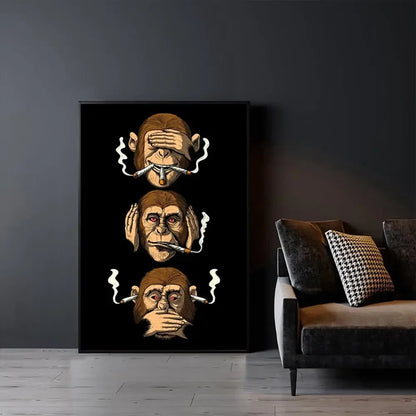 Wall Art Funny Poster Humour Smoking Monkey HD Canvas Print Poster