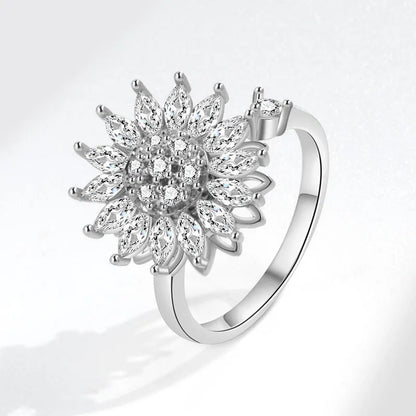 DANA 925 Silver Sunflower Diamond Zircon Ring