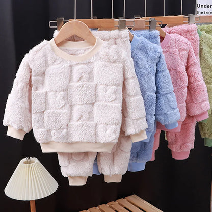 Cotton Autumn Winter Plus Fleece Warm Cartoon Top+Pants Set