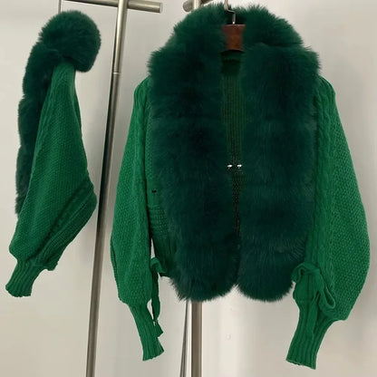 Faux Fur Coat Fake Fur Jacket Knitted Solid Sweater