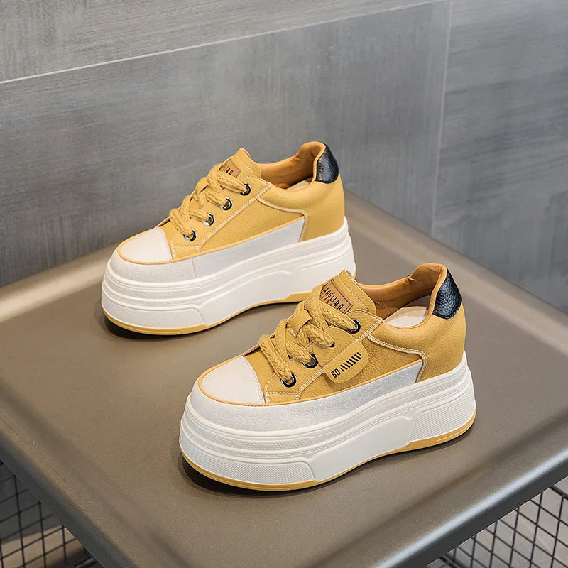 Genuine Leather High Heels Casual Sneakers