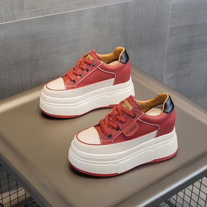 Genuine Leather High Heels Casual Sneakers