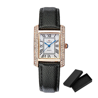 Elegant Square Diamond Waterproof Luxury Leather Quartz Watch