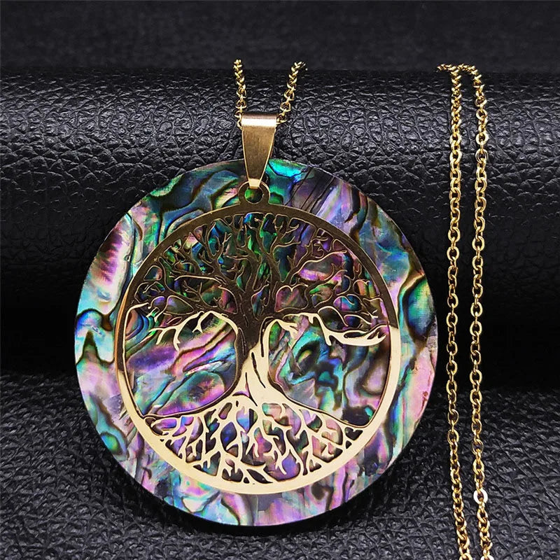 Tree of Life Stainless Steel Abalone Shell Natural Necklace