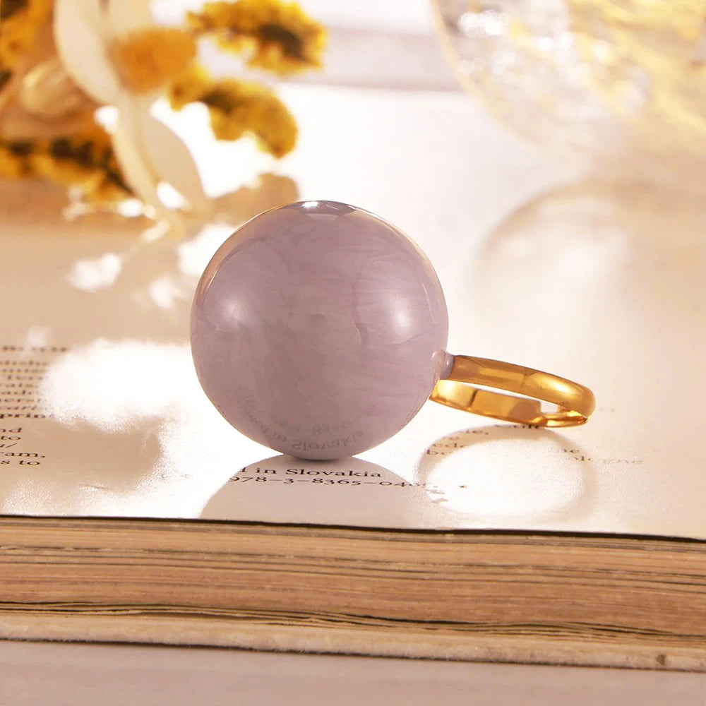 Exaggerate Big Ball Stainless Steel Gold Plated Purple Ring