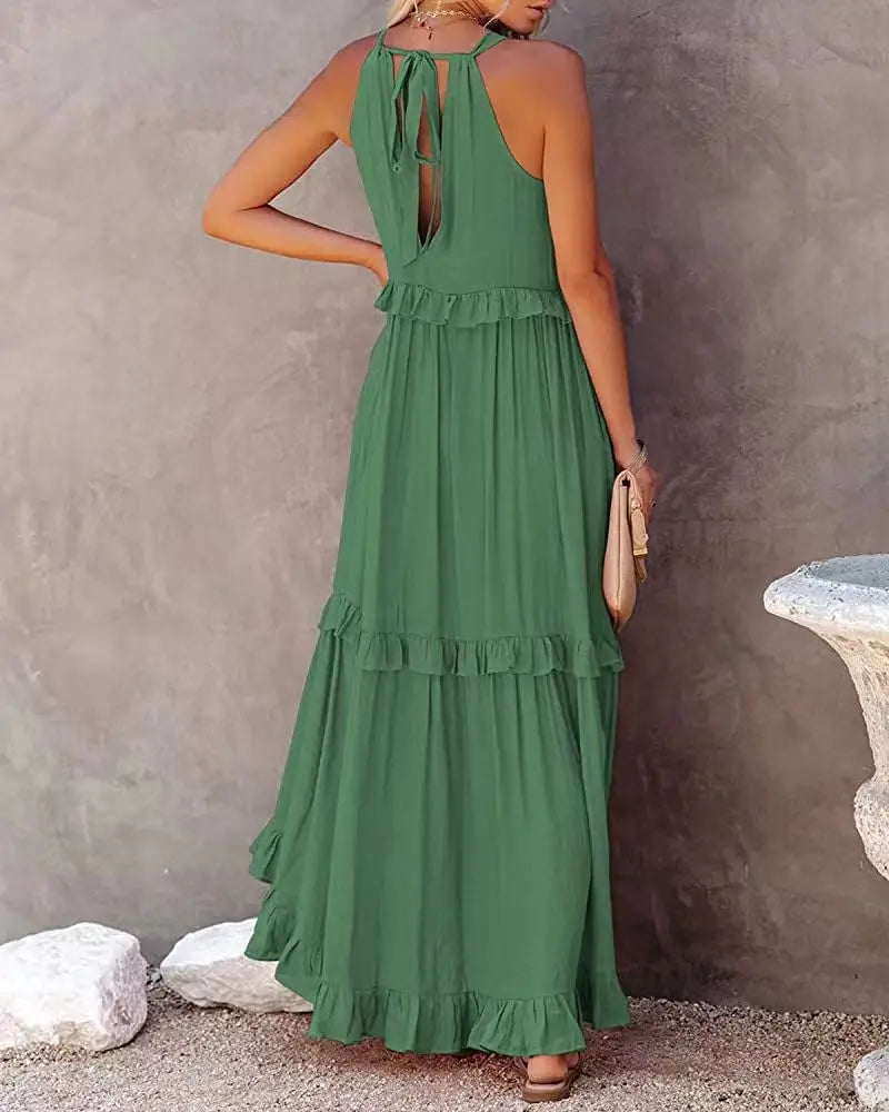 Ruffles Long Elegant Sleeveless Sundress Maxi Dress