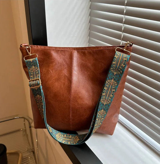 PU Leather Vintage Solid Color Shoulder Bag large Capacity
