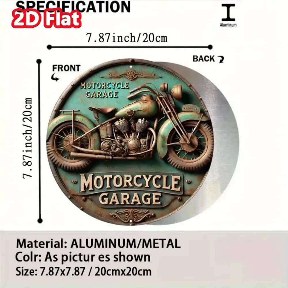 2D Vintage Round Aluminum Motorcycle Rustic Metal