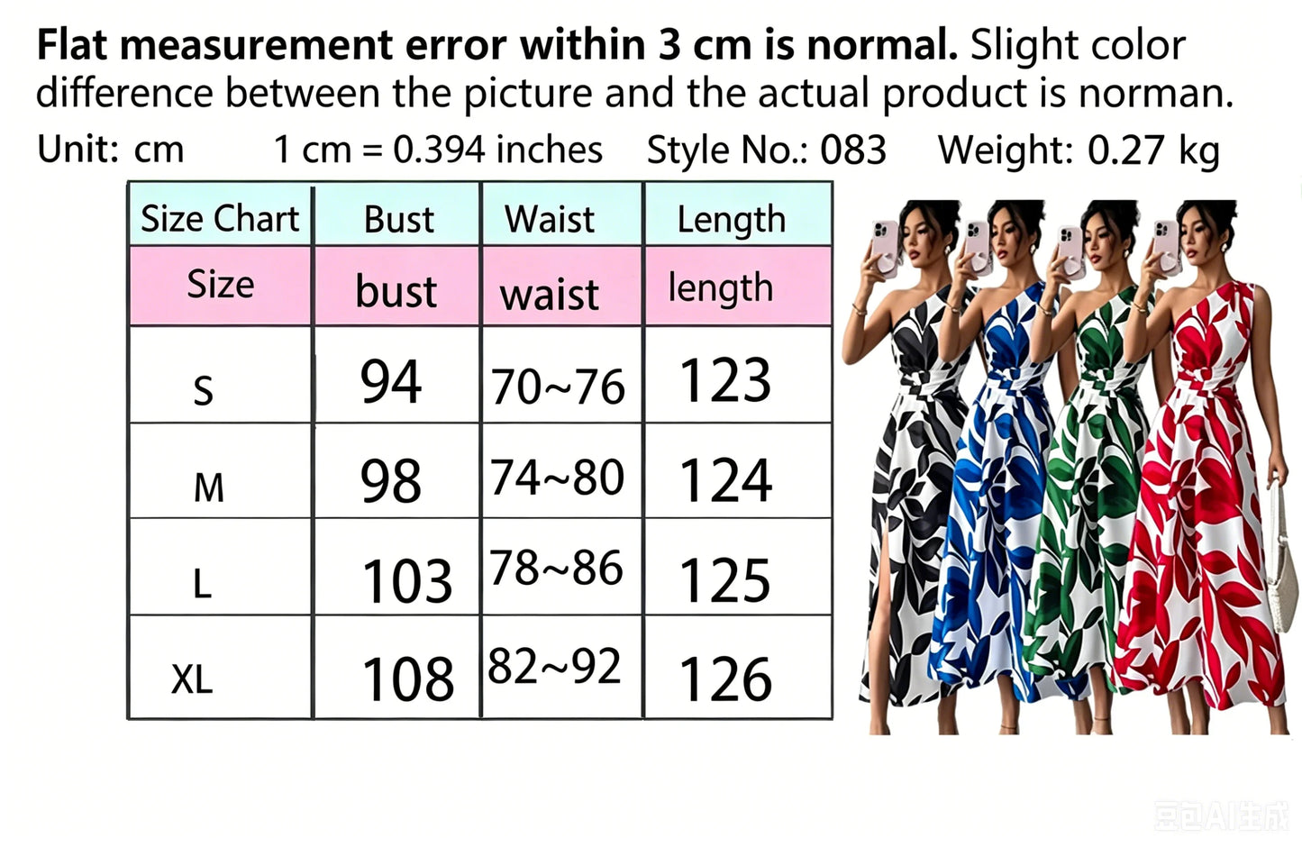 Cross-Border Floral Print Asymmetrical Shoulder Split Long Dress