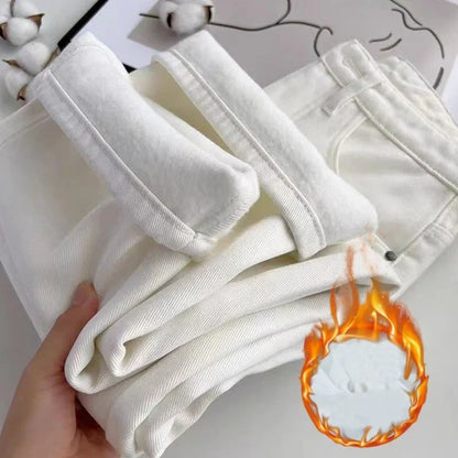 Fleece Thermal High Waist Straight Leg Jeans