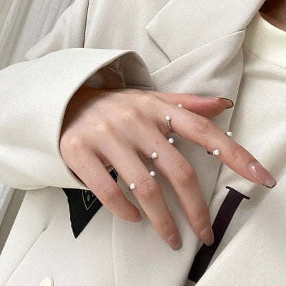 925 Sterling Silver Open Pearl Smile Stackable Finger Ring