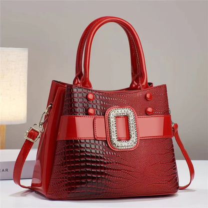 3-Layer Bright Leather Shoulder Large Capacity Tote Bag
