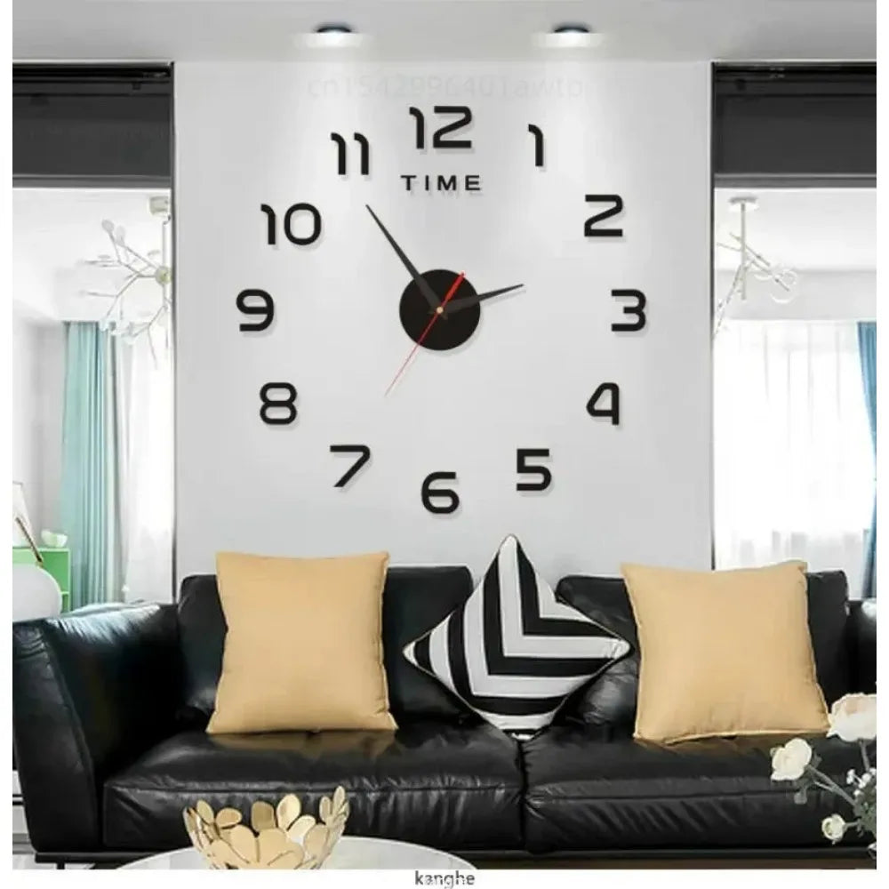 Large Wall Clock 3D DIY Quartz Acrylic Mirror Stickers Clocks