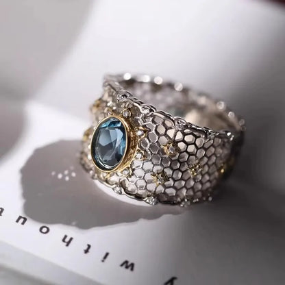 925 Sterling Silver Geometry Crystal Ring