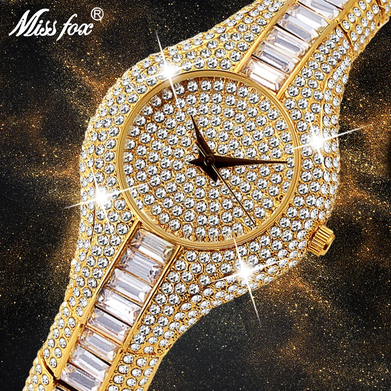 Baguette Diamond Luxury Gold Shockproof Waterproof Small Watch