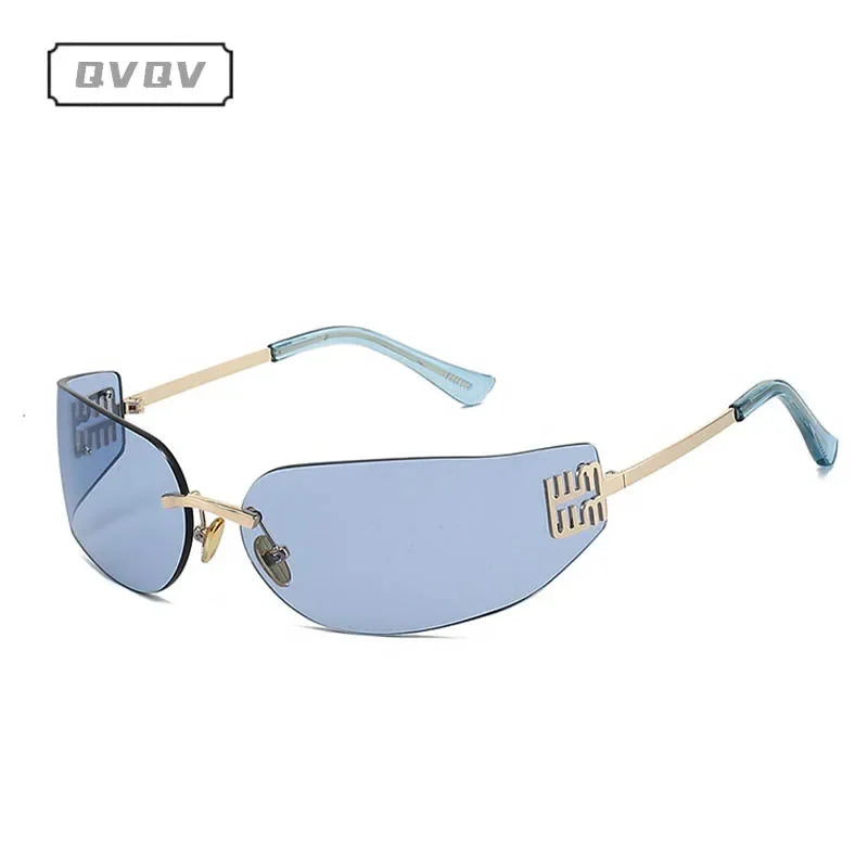 Frameless Square Metal Letter Frame Curved Windproof Sunglasses